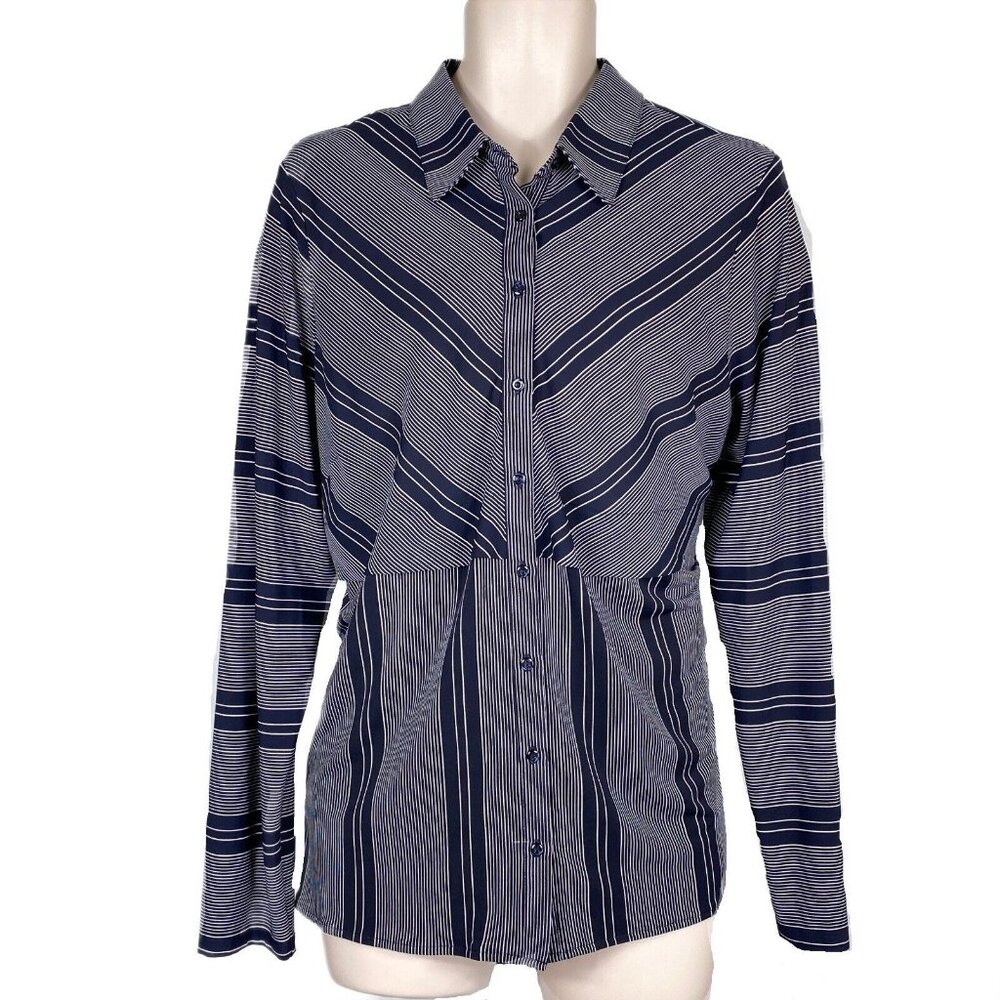 Womens Cato Sz 18/20W Black & White Striped Long Sleeve Button Up Stretch Blouse